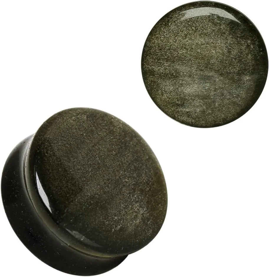 Pierced Owl - Natural Golden Obsidian Stone Saddle Plugs, Sold as a Pair