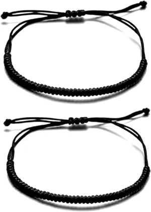 Pingyongchang 2PCS String Bracelets for Women Men Couple Handmade Red Black Buddhist Tibetan Adjustable Woven Rope Bracelet for Protection and Luck Friendship Bracelet
