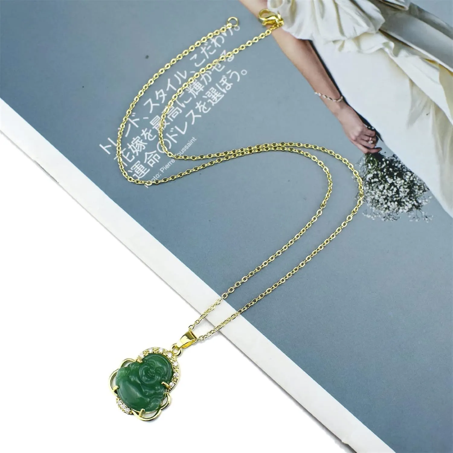 Pingyongchang 5PSC Laughing Buddha Pendant Necklace Buddha Pendant bracelet Necklace Set Sparkling cubic zirconia Buddha pendant necklace
