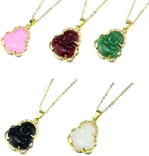 Pingyongchang 5PSC Laughing Buddha Pendant Necklace Buddha Pendant bracelet Necklace Set Sparkling cubic zirconia Buddha pendant necklace