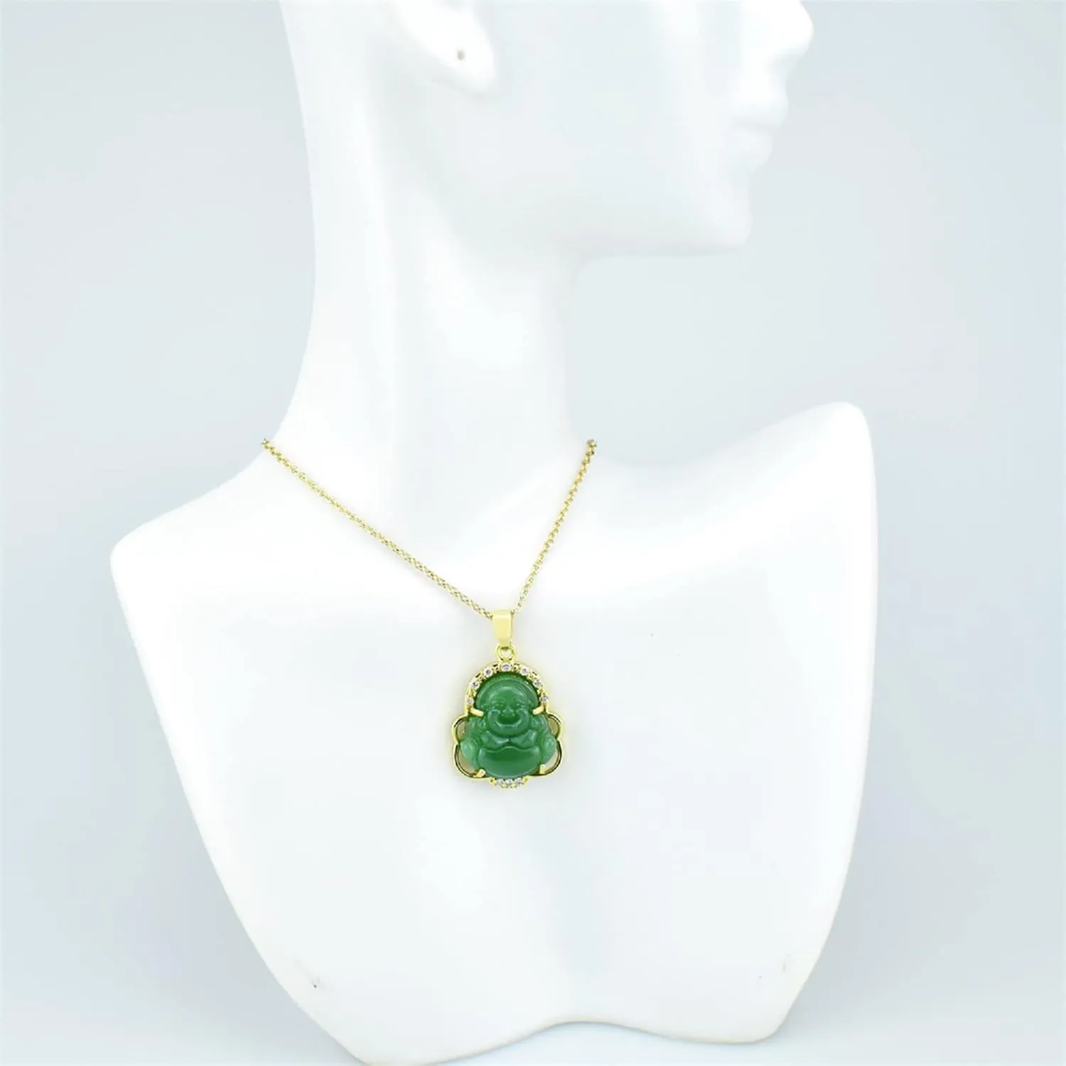Pingyongchang 5PSC Laughing Buddha Pendant Necklace Buddha Pendant bracelet Necklace Set Sparkling cubic zirconia Buddha pendant necklace