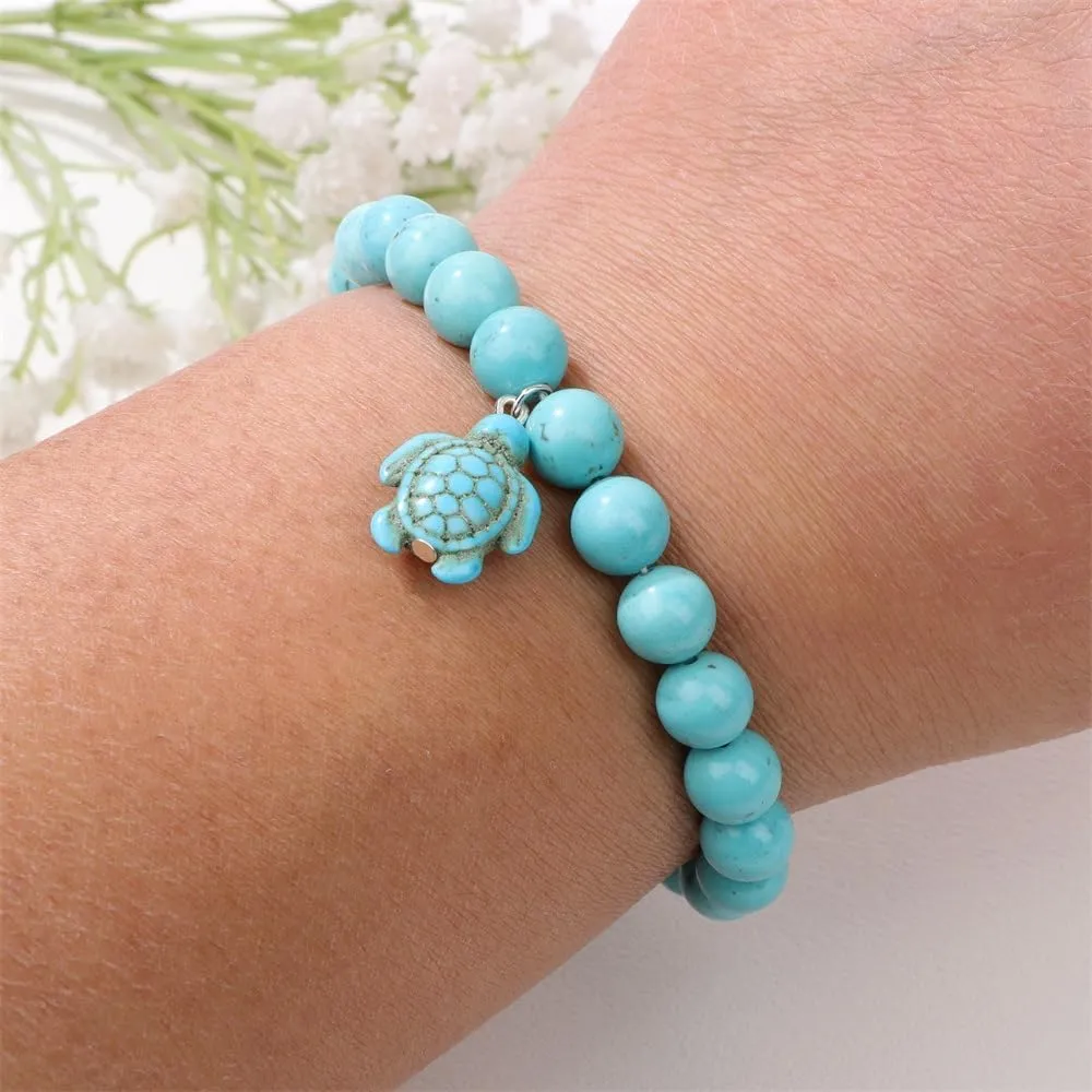 Pingyongchang Sea Turtles Stress Relief Anxiety Yoga Bracelet,Healing Crystal Stone Mantra Bracelets for Women Inspirational Bohemian Natural Beaded Birthday Holiday Beach Gifts