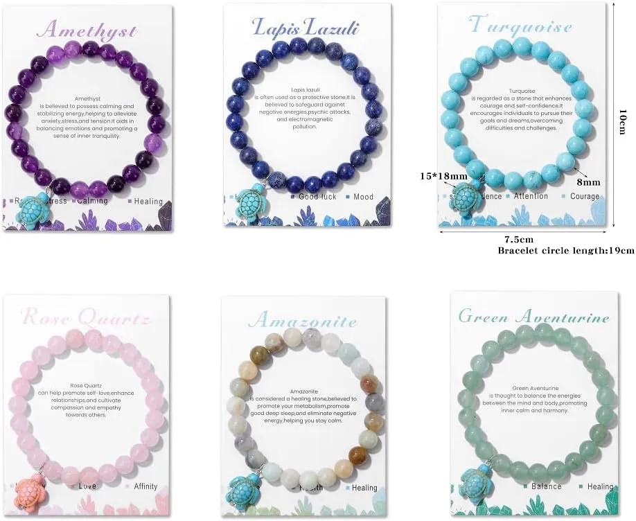 Pingyongchang Sea Turtles Stress Relief Anxiety Yoga Bracelet,Healing Crystal Stone Mantra Bracelets for Women Inspirational Bohemian Natural Beaded Birthday Holiday Beach Gifts