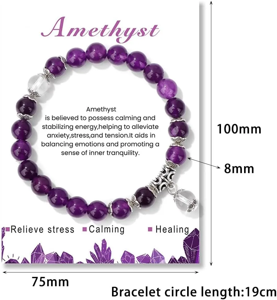 Pingyongchang Stress Relief Anxiety Yoga Bracelets for Women Men,Healing Crystal Natural Stone Mantra Stretch Bracelet Birthday Gifts for Teen Girls Her Daughter Girlfriend Wife Mom