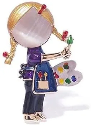 Pins 2PCS Fashion Little Painter Korean Girl Brooch Female Western Accessory pin Cute Student Decoration brooches-Default,a