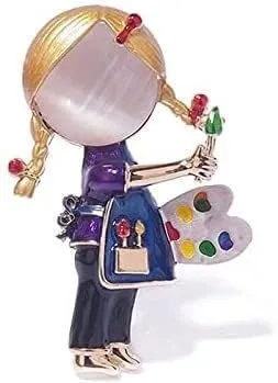Pins 2PCS Fashion Little Painter Korean Girl Brooch Female Western Accessory pin Cute Student Decoration brooches-Default,a