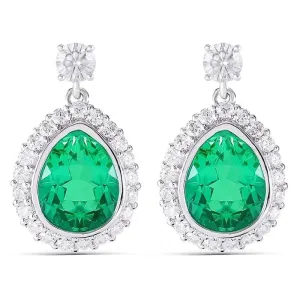 Platinum Plated Silver Emerald Pear With Moissanite Accents Earrings