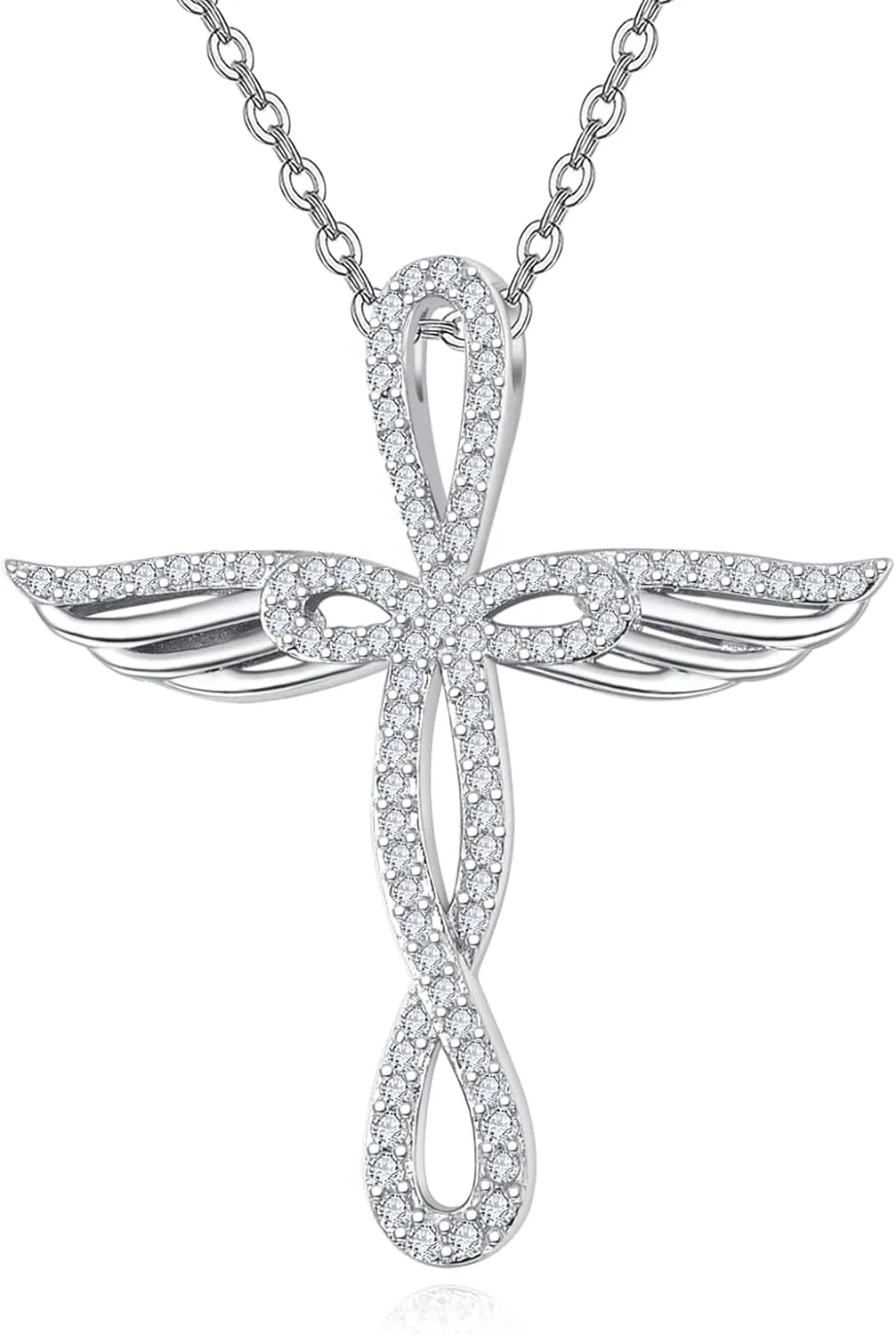 PRAYMOS Cross Necklace for Women 925 Sterling Silver Women's Cross Necklace Angel WingCross Pendant Christian Religious Confirmation Jewelry Gifts for Women