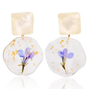 Pressed Wildflower Earrings, Handmade Pressed Forget-me-not Flower Earrings for Women Girls, Unique Resin Dried Flower Earrings, Vintage Design, Drop Dangle Earring, Perfect Gift for Women
