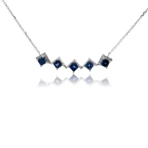 Princess-Cut Blue Sapphire & Diamond Necklace