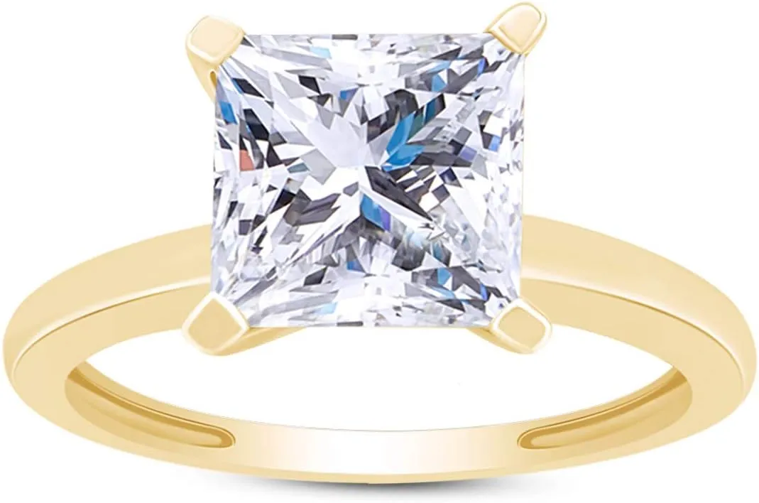 Princess Cut Sparkling White Cubic Zirconia Solitaire Engagement Ring In 14k Gold Plated 925 Sterling Silver Jewelry Gift For Women Wedding