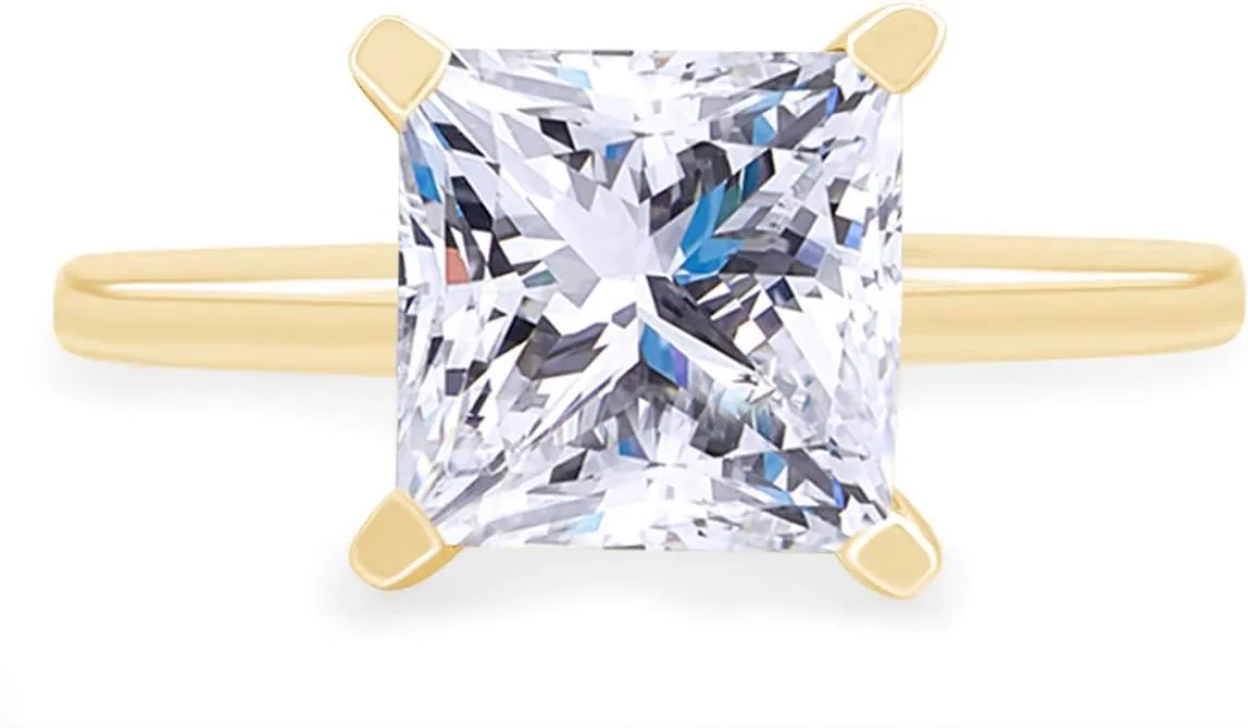 Princess Cut Sparkling White Cubic Zirconia Solitaire Engagement Ring In 14k Gold Plated 925 Sterling Silver Jewelry Gift For Women Wedding