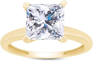 Princess Cut Sparkling White Cubic Zirconia Solitaire Engagement Ring In 14k Gold Plated 925 Sterling Silver Jewelry Gift For Women Wedding