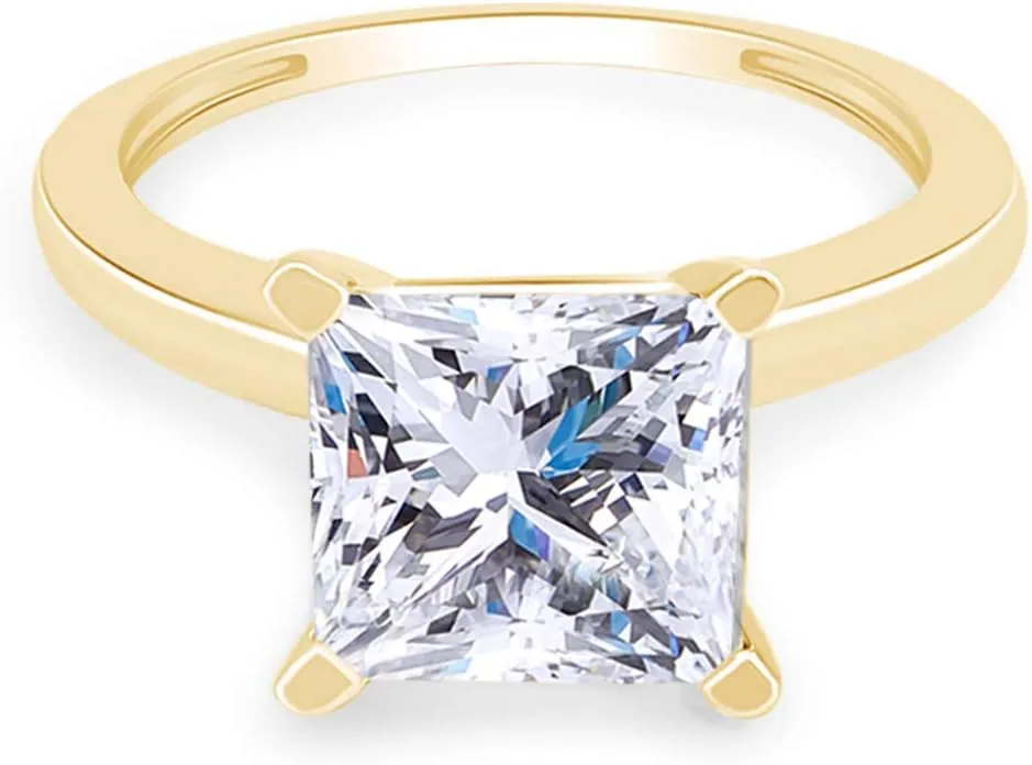 Princess Cut Sparkling White Cubic Zirconia Solitaire Engagement Ring In 14k Gold Plated 925 Sterling Silver Jewelry Gift For Women Wedding