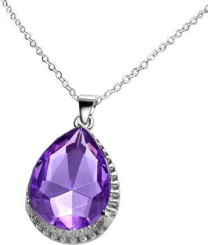 Princess Sofia the First Purple Teardrop Crystal Royal Amulet Rhinestone Silver Tone Pendant Necklace