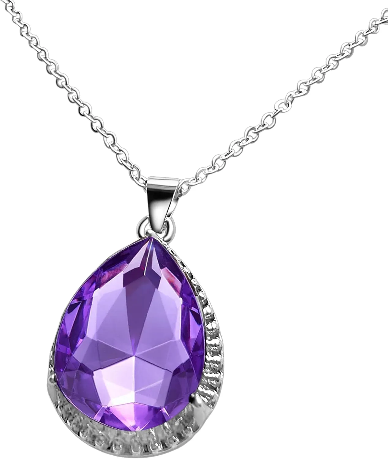Princess Sofia the First Purple Teardrop Crystal Royal Amulet Rhinestone Silver Tone Pendant Necklace