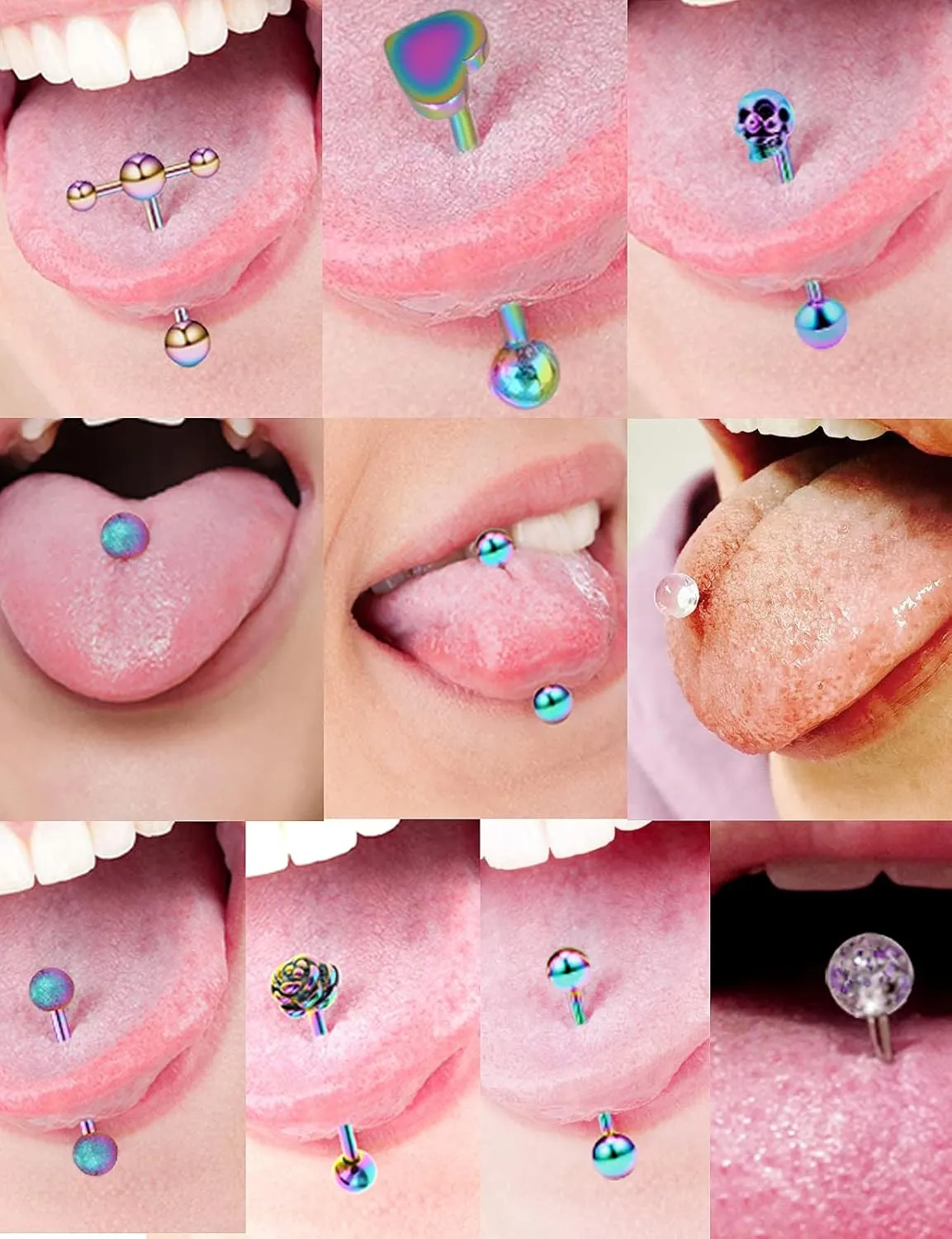 Prjndjw 14G Surgical Steel Tongue Rings for Women Men Teaser Double Barbell with Slave Ring Skull/Flower/Silicone Soft Spike Ball/CZ/Door Knocker/Pill Tongue Ring Piercing Jewelry 5/8inch Black