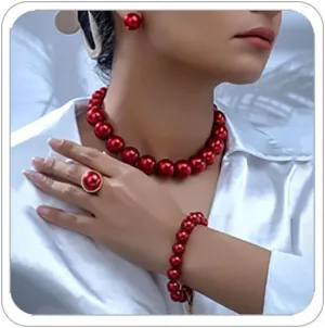 Prom Jewelry Set for Women Pearl Jewelry Sets Pearls Necklace Earrings Bracelet Ring Sets Faux Pearls Bridesmaid Bridal Wedding Prom Outfits Jewelry Sets