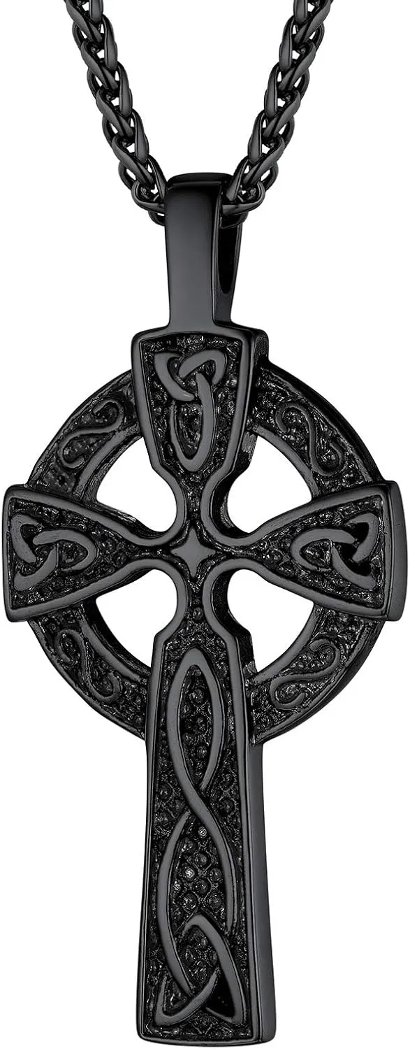 PROSTEEL 316L Stainless Steel Celtic Knot Triquetra Necklace, Irish Christian Cross Pendant Necklace for Men Women, Protection Amulet Jewelry, 22"-24" Adjustable, Come with Box