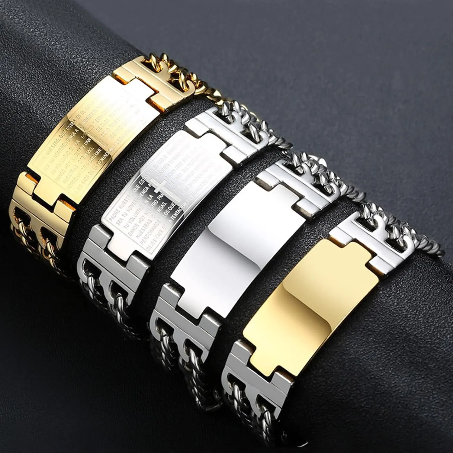 Punk Hand Bracelet, Best Friend Jewelry Bracelets Spanish Bible Lord's Prayer Cross Bracelet Stainless Steel