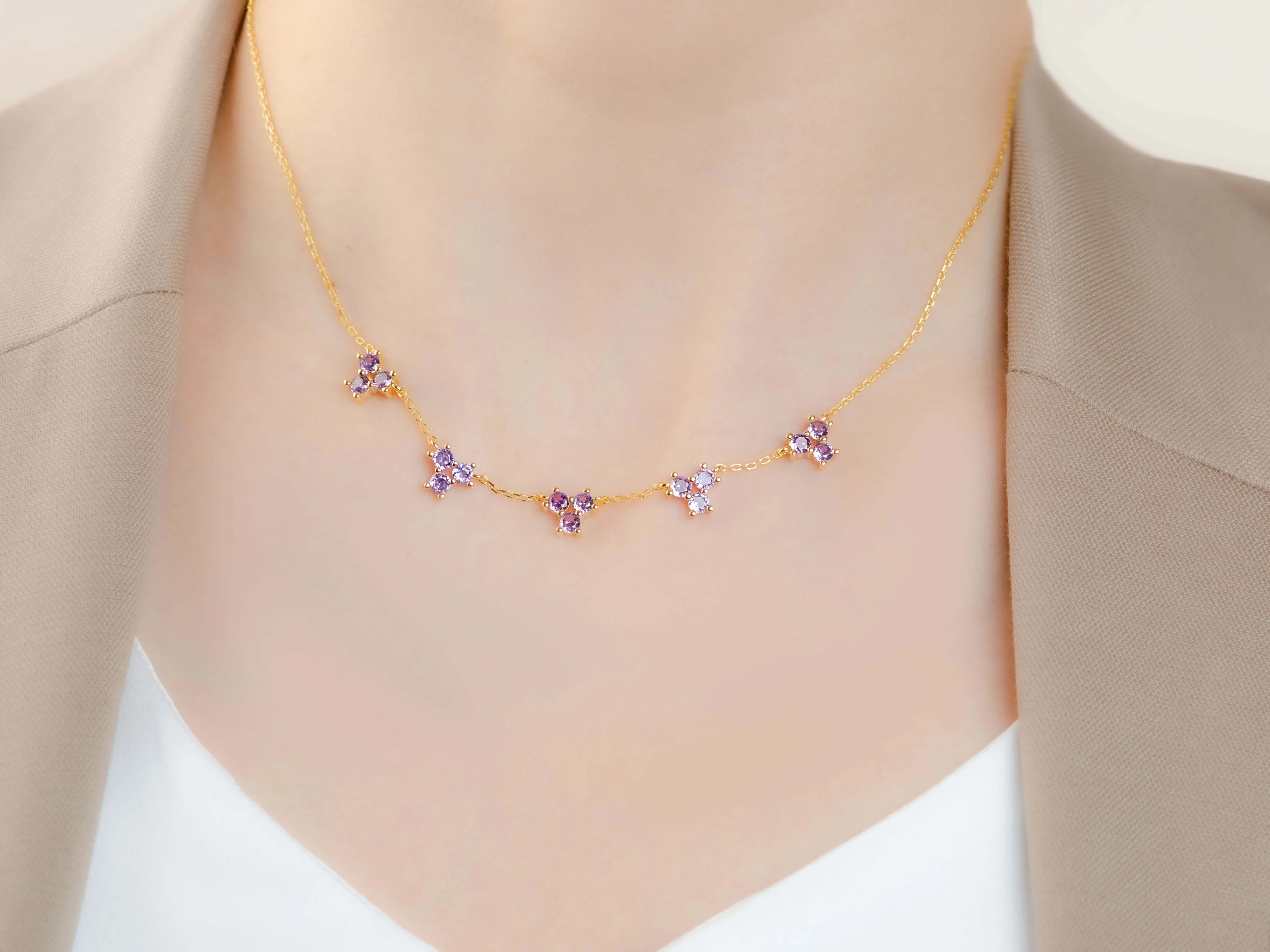 Purple Necklace with Amethyst in Yellow Gold