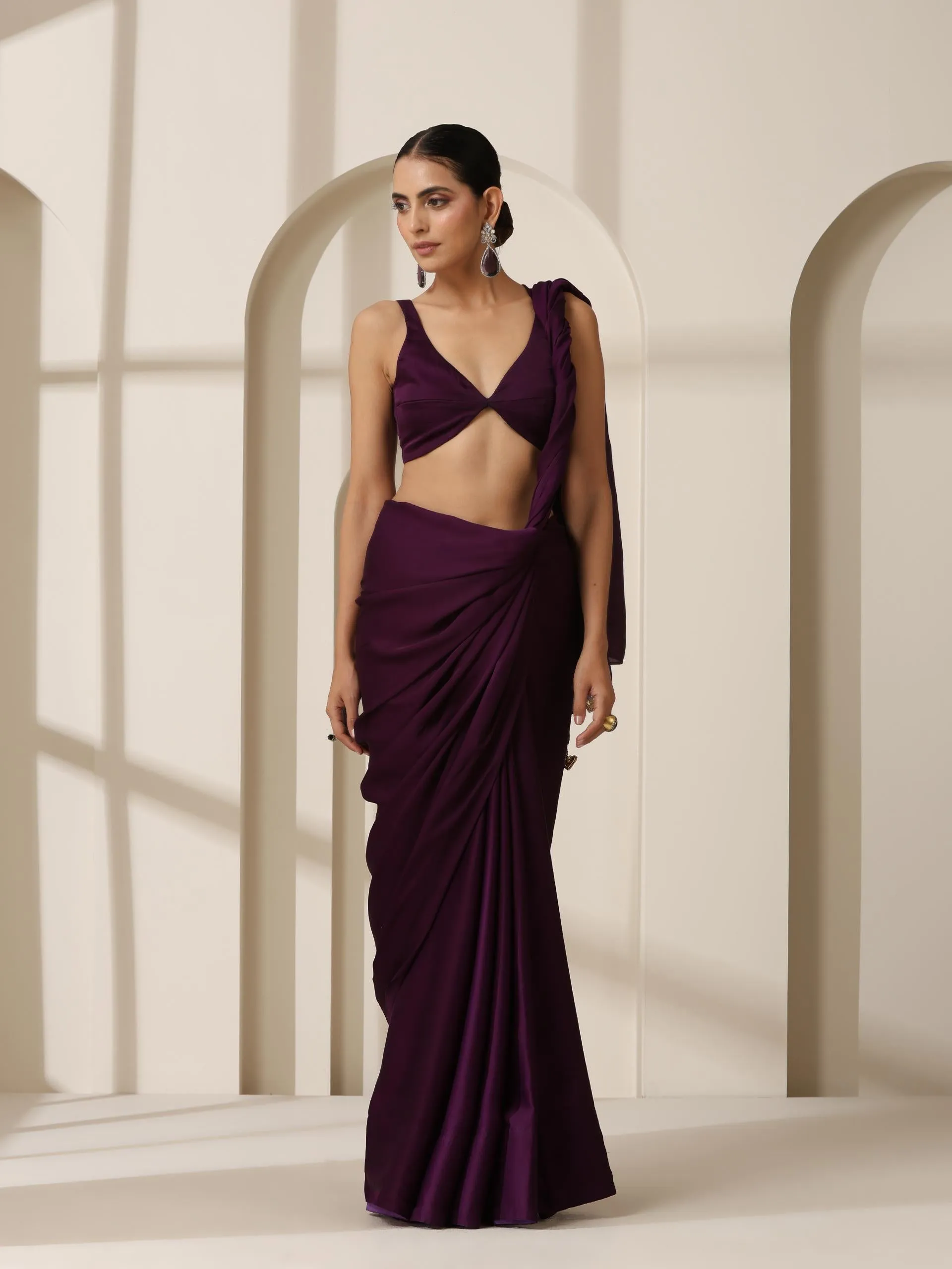 Purple Rain Satin Saree with Blouse Fabric