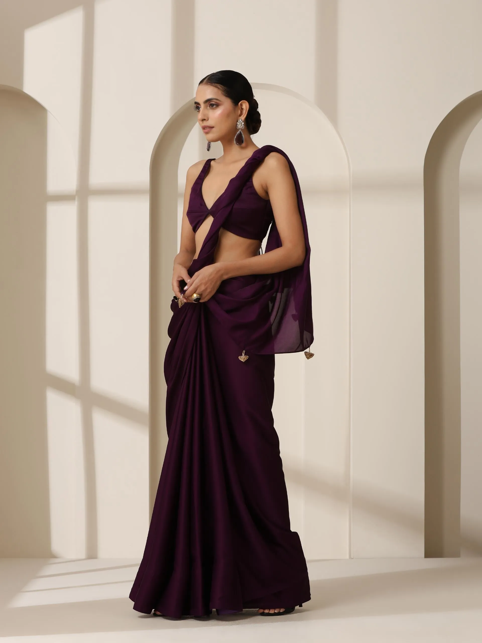 Purple Rain Satin Saree with Blouse Fabric