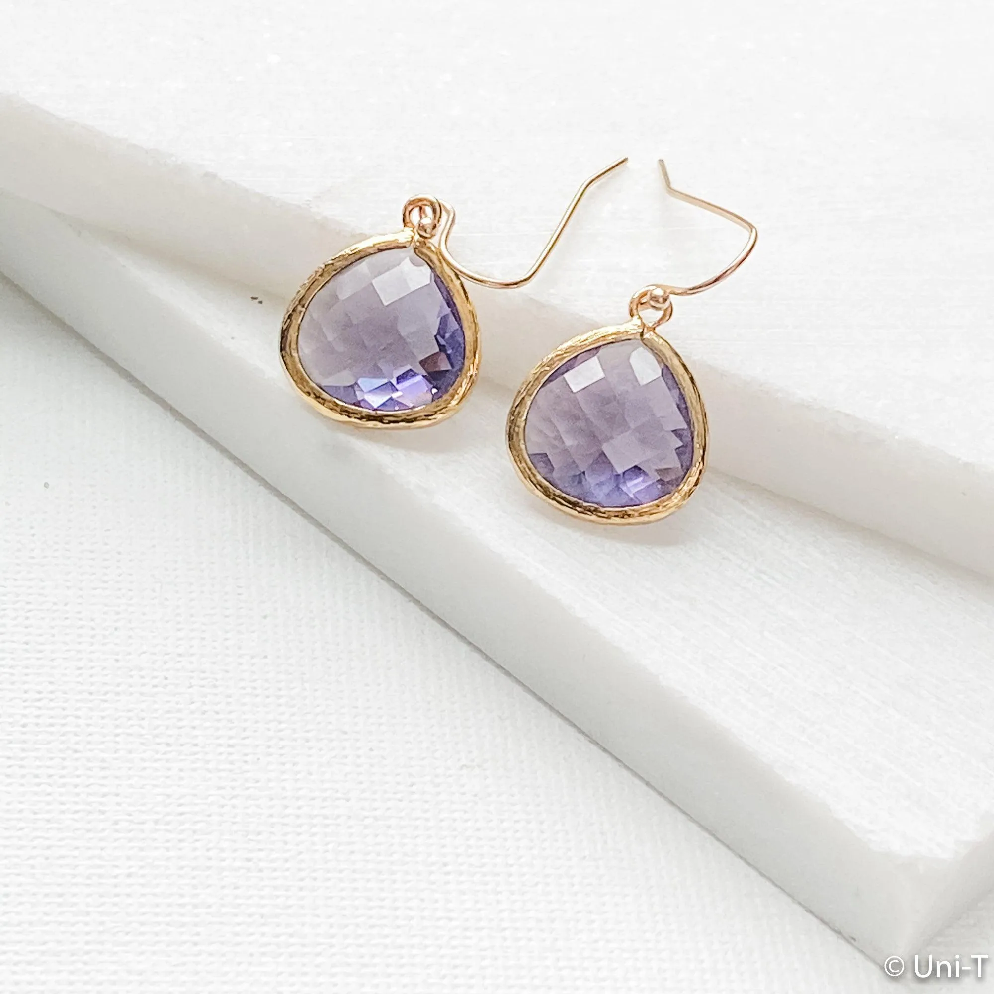 Purple Small Gem Drop Earrings