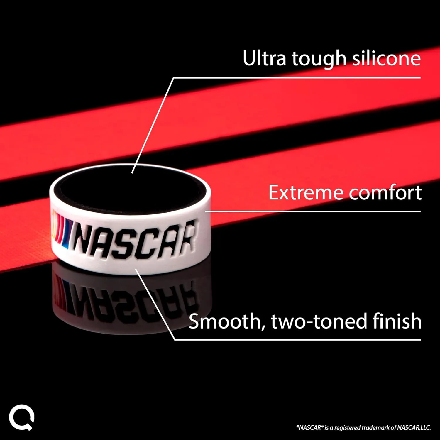 QALO Silicone Strata Ring for Men, NASCAR - Mens Race Day Bands - Premium Fashion Jewelry is Durable & Breathable Silicone Rings for Him