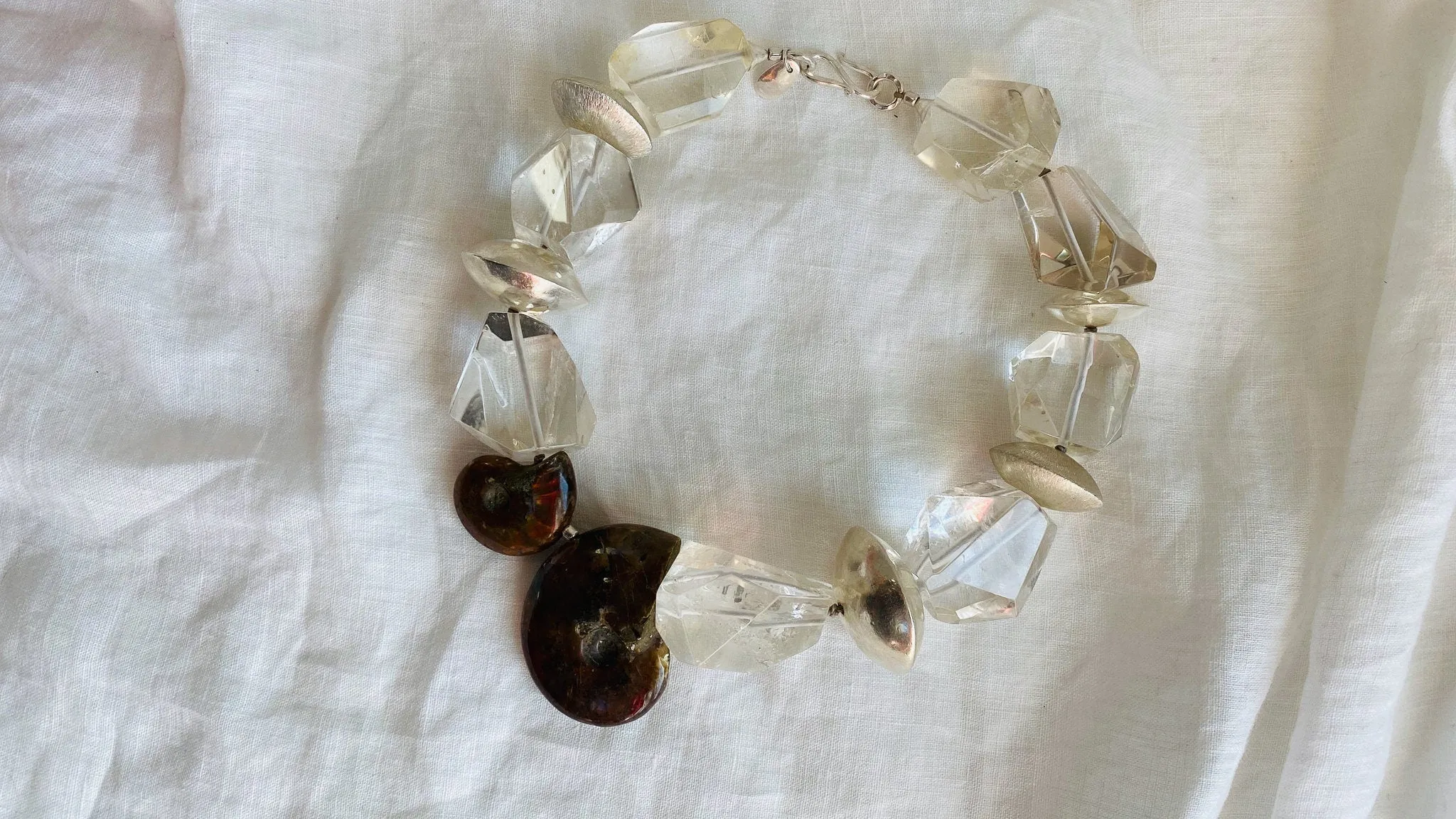 Quartz, Ammolite and Silver Necklace. Sterling Silver.