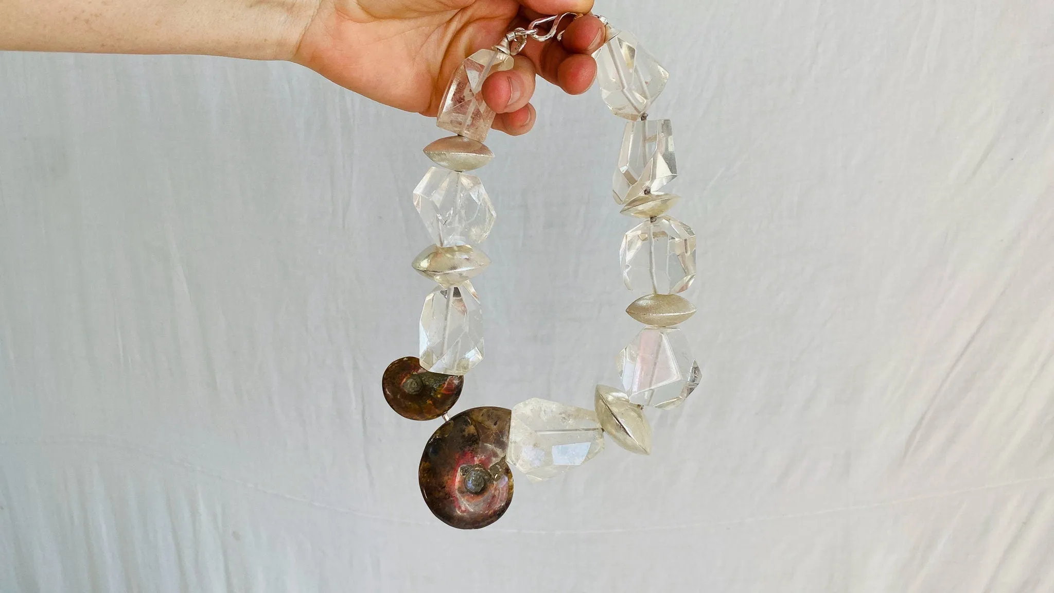 Quartz, Ammolite and Silver Necklace. Sterling Silver.