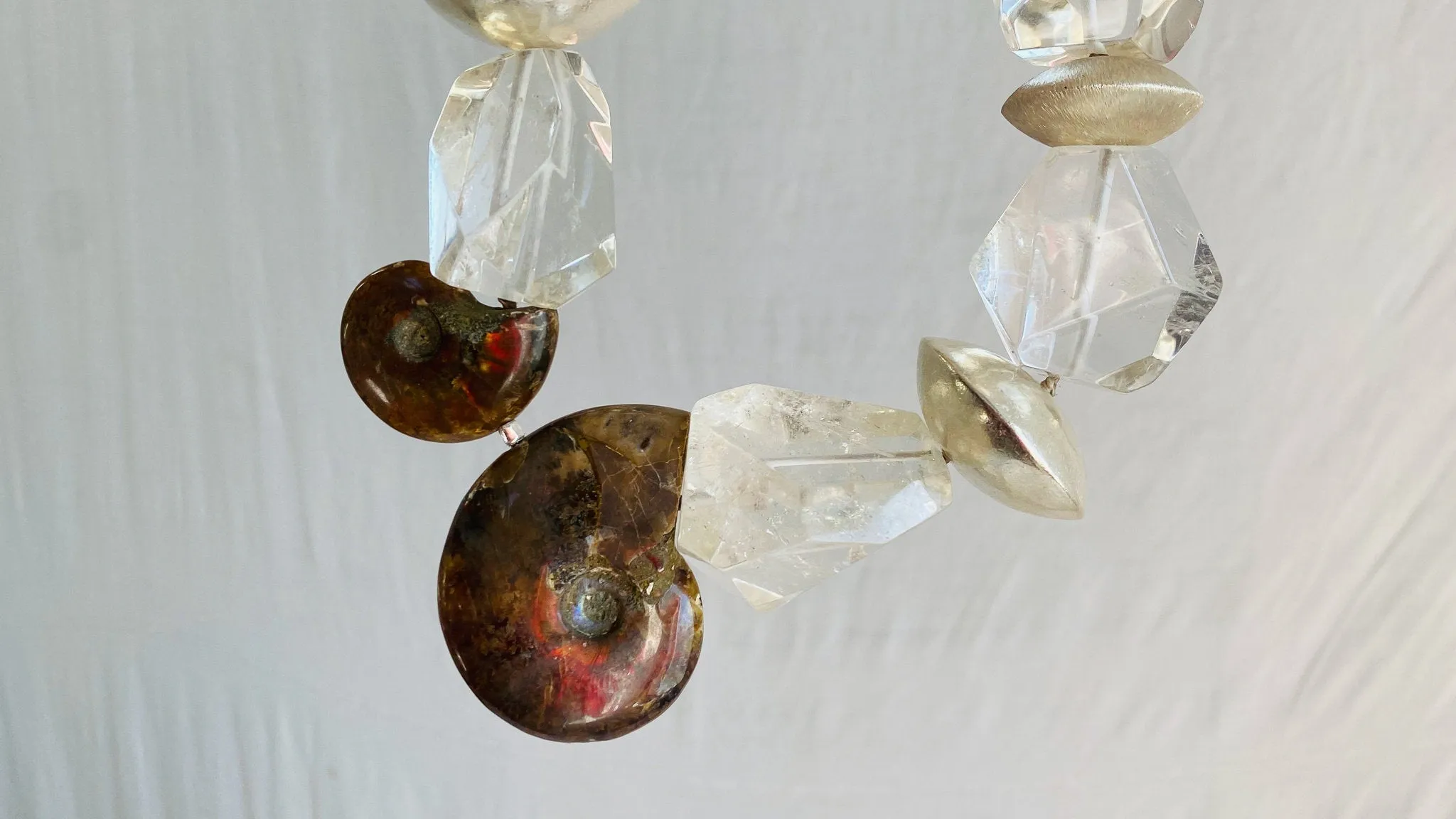 Quartz, Ammolite and Silver Necklace. Sterling Silver.