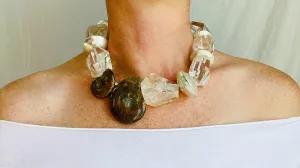 Quartz, Ammolite and Silver Necklace. Sterling Silver.