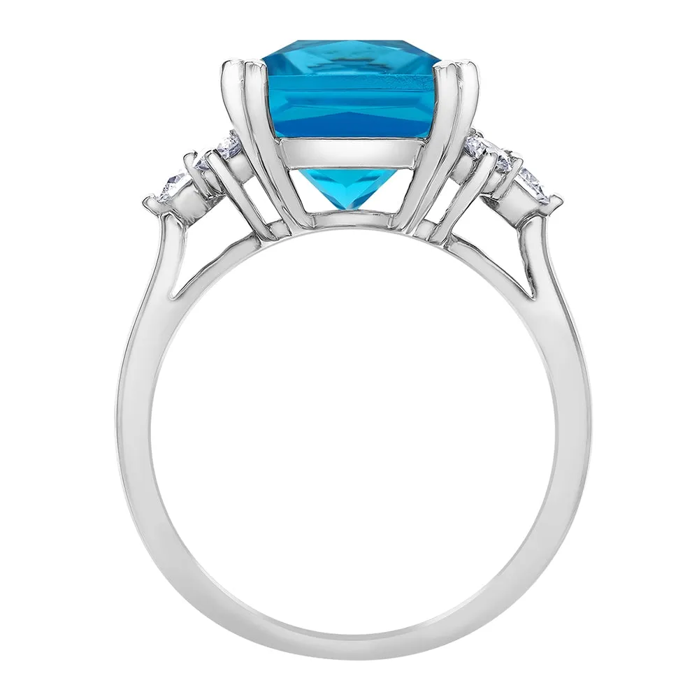 Radiant Cut Blue Topaz and Canadian Diamond Ring