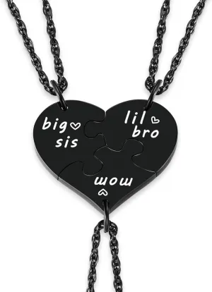 Ralukiia 3PCs Mother Son and Daughter Heart Puzzle Piece Necklace Set, Gifts for Mom from Sons and Daughters, Big Sis Little Bro Family Jewelry for Mother's Day