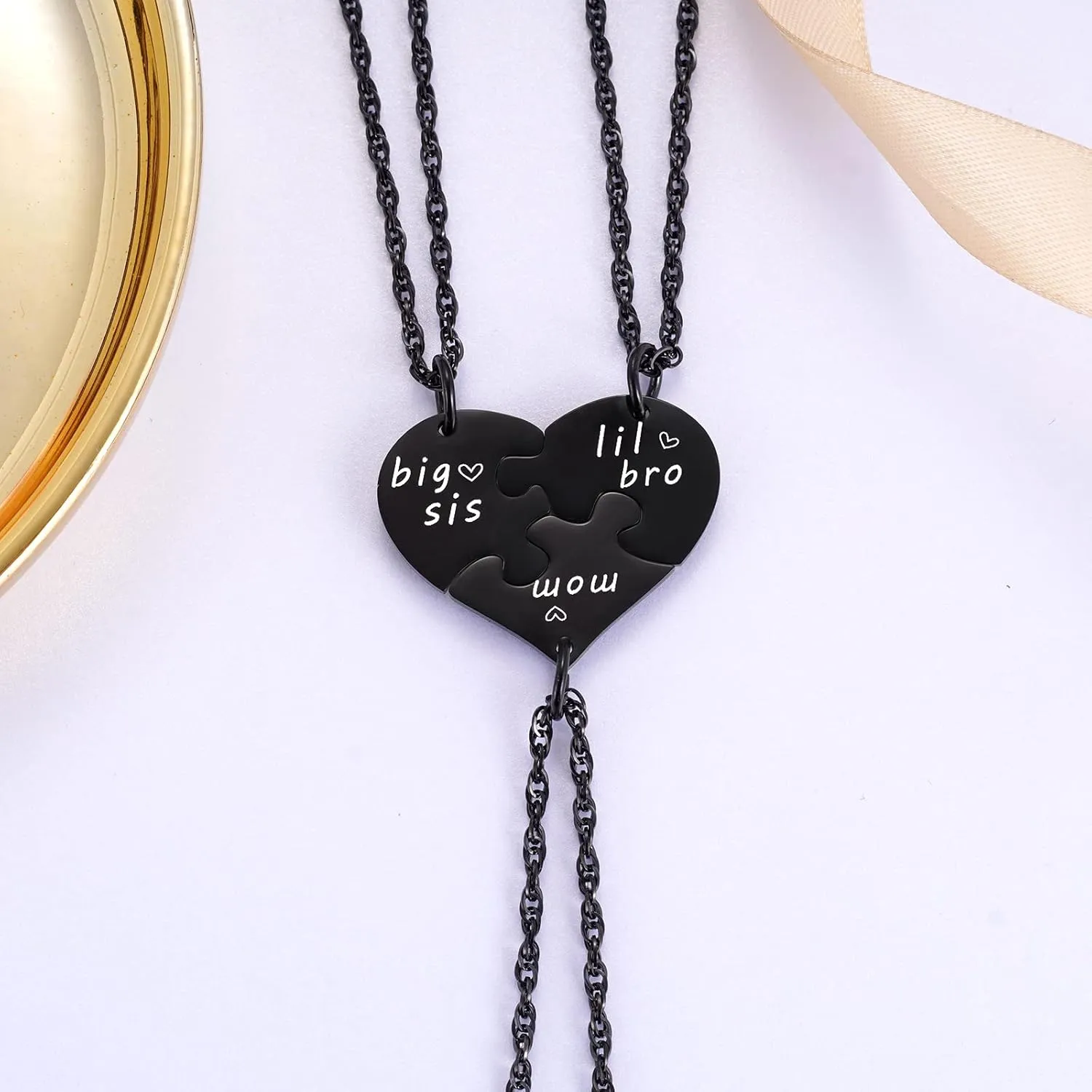 Ralukiia 3PCs Mother Son and Daughter Heart Puzzle Piece Necklace Set, Gifts for Mom from Sons and Daughters, Big Sis Little Bro Family Jewelry for Mother's Day