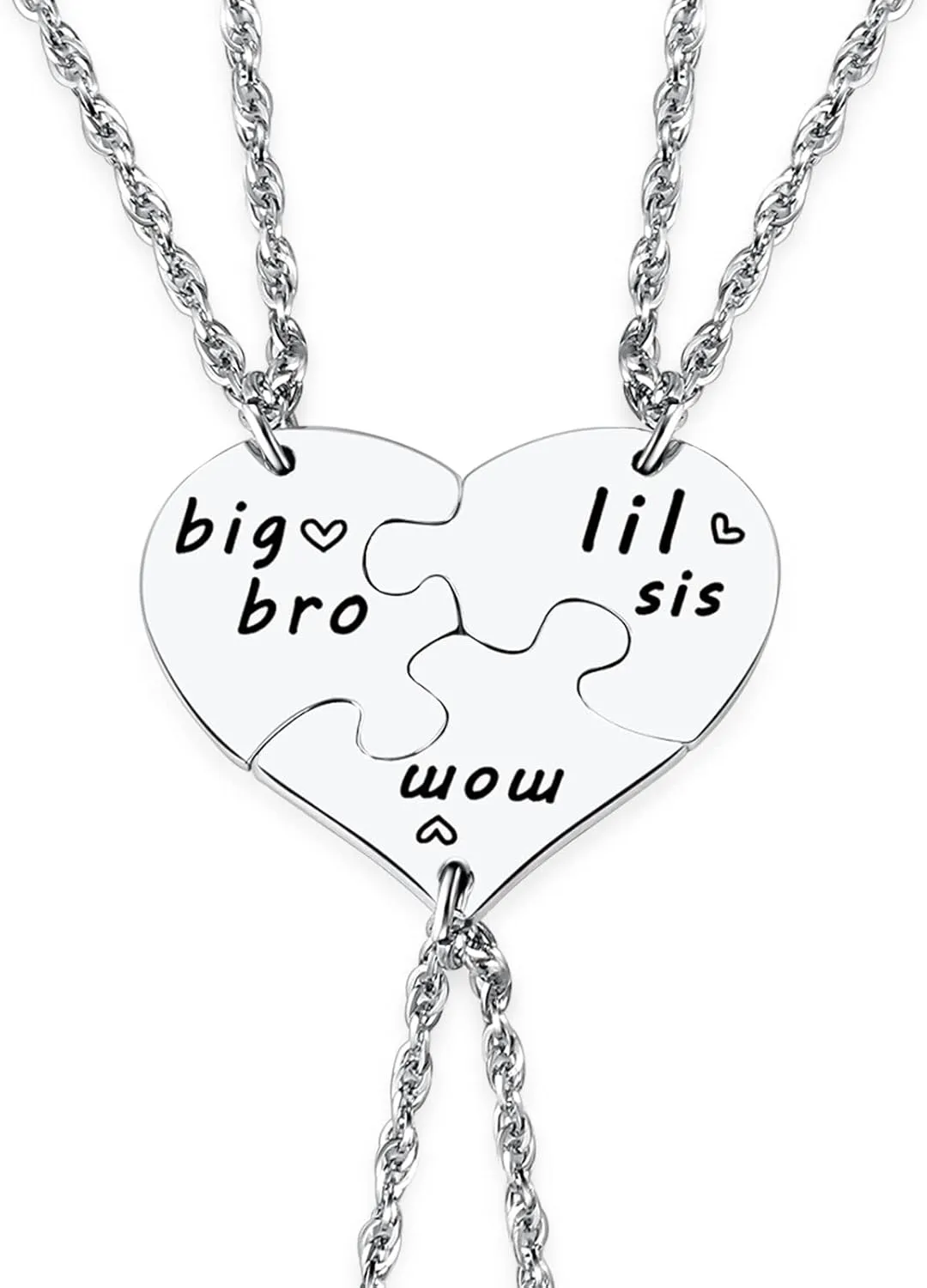 Ralukiia 3PCs Mother Son Daughter Heart Puzzle Piece Necklace Set Gifts for Mom from Big Bro Lil Sis Family Jewelry