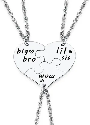 Ralukiia 3PCs Mother Son Daughter Heart Puzzle Piece Necklace Set Gifts for Mom from Big Bro Lil Sis Family Jewelry