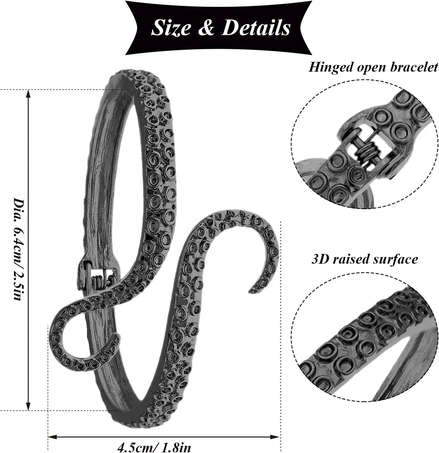 RechicGu Octopus Tentacle Animal Sea Ocean Hinged Open Bracelet Bangle Arm Cuff Scary Horror Goth