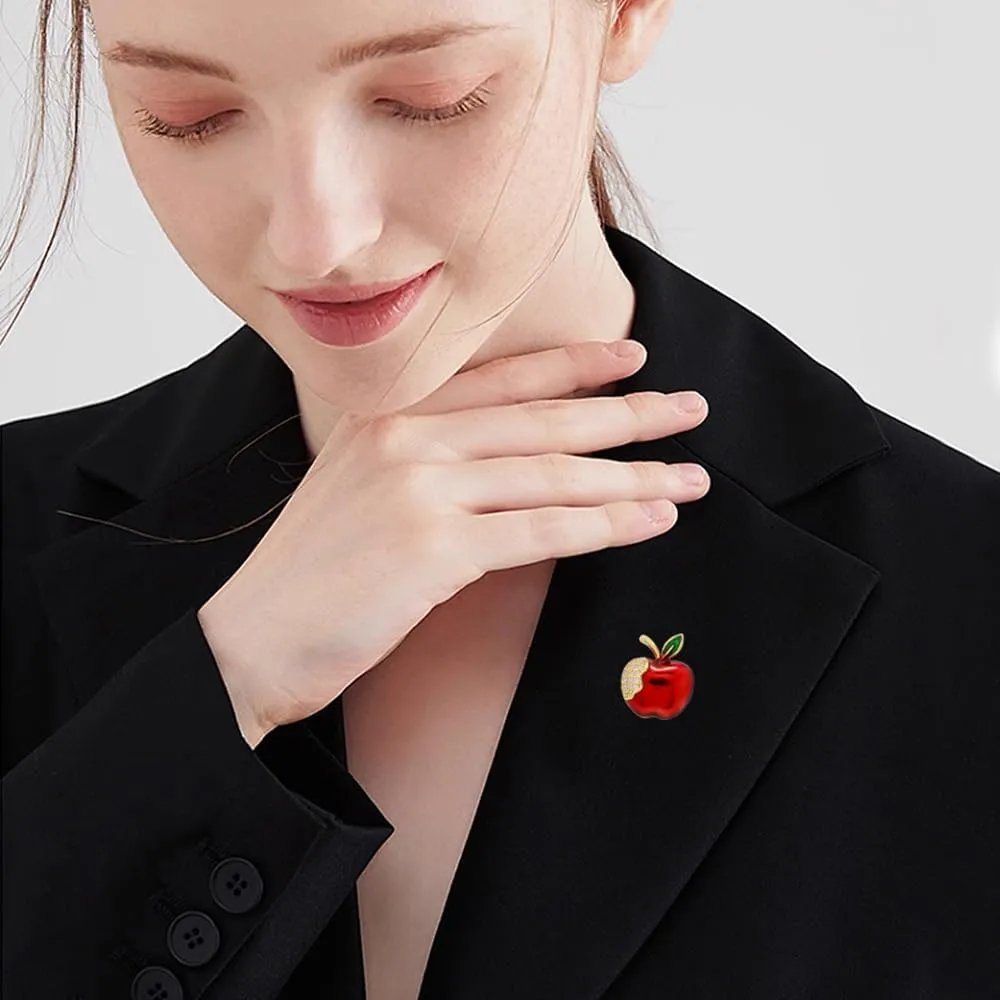 Red Apple Fruit Little Brooch Rhinestone Crystal Lapel Pin for Women Girls Men Cute Dress Accessories Brooches Xmas Festival Ornament Christmas Eve School Teacher Student Appreciation Award Gift Corsage Pin Jewelry Birthday Graduation
