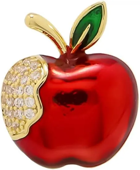 Red Apple Fruit Little Brooch Rhinestone Crystal Lapel Pin for Women Girls Men Cute Dress Accessories Brooches Xmas Festival Ornament Christmas Eve School Teacher Student Appreciation Award Gift Corsage Pin Jewelry Birthday Graduation