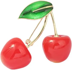 Red Cherry Collar Brooch Cute Fruit Corsage Lapel Pin Badge Wedding Shawl Pin for Girls Elegant Dress Clothing Suit Tie Acccessories Mother's Day Valentine's Day Birthday Ornament Gifts for Women Bff