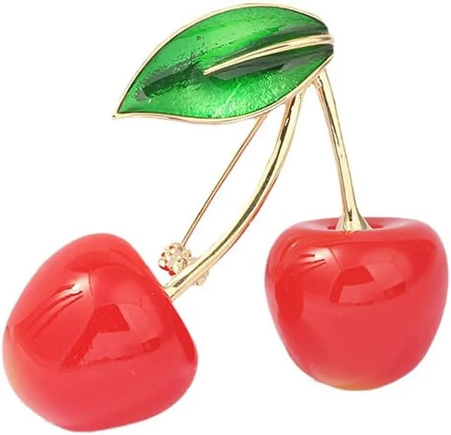 Red Cherry Collar Brooch Cute Fruit Corsage Lapel Pin Badge Wedding Shawl Pin for Girls Elegant Dress Clothing Suit Tie Acccessories Mother's Day Valentine's Day Birthday Ornament Gifts for Women Bff