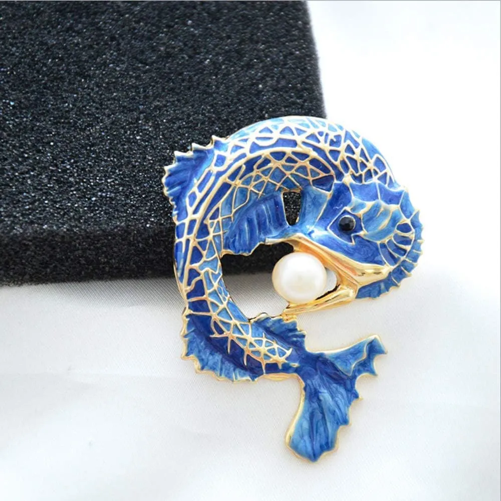 Red Koi Fish Carp Crystal Brooches Cute Enamel Rhinestone Ocean Animal Lapel Brooch Pins Fashion Jewelry for Womens Girls Gift