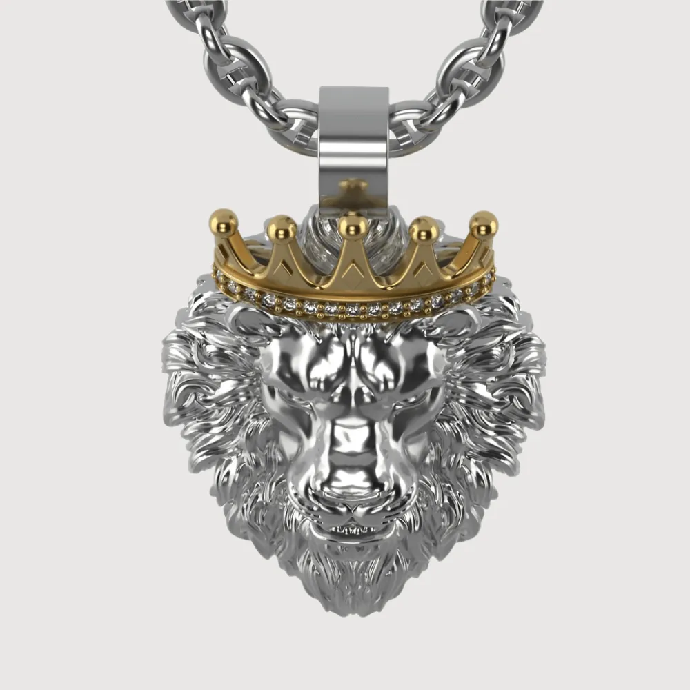 Regal Lion Pendant with Crown - 14k Gold