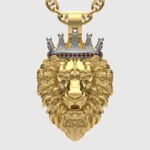 Regal Lion Pendant with Crown - 14k Gold
