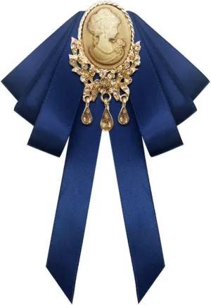 Retro Court style Crystal Ribbon Bow Tie Brooch Pins for Women Girls Victorian Cameo Bow Brooch Pre-Tied Bowknot Corsage Collar accessory