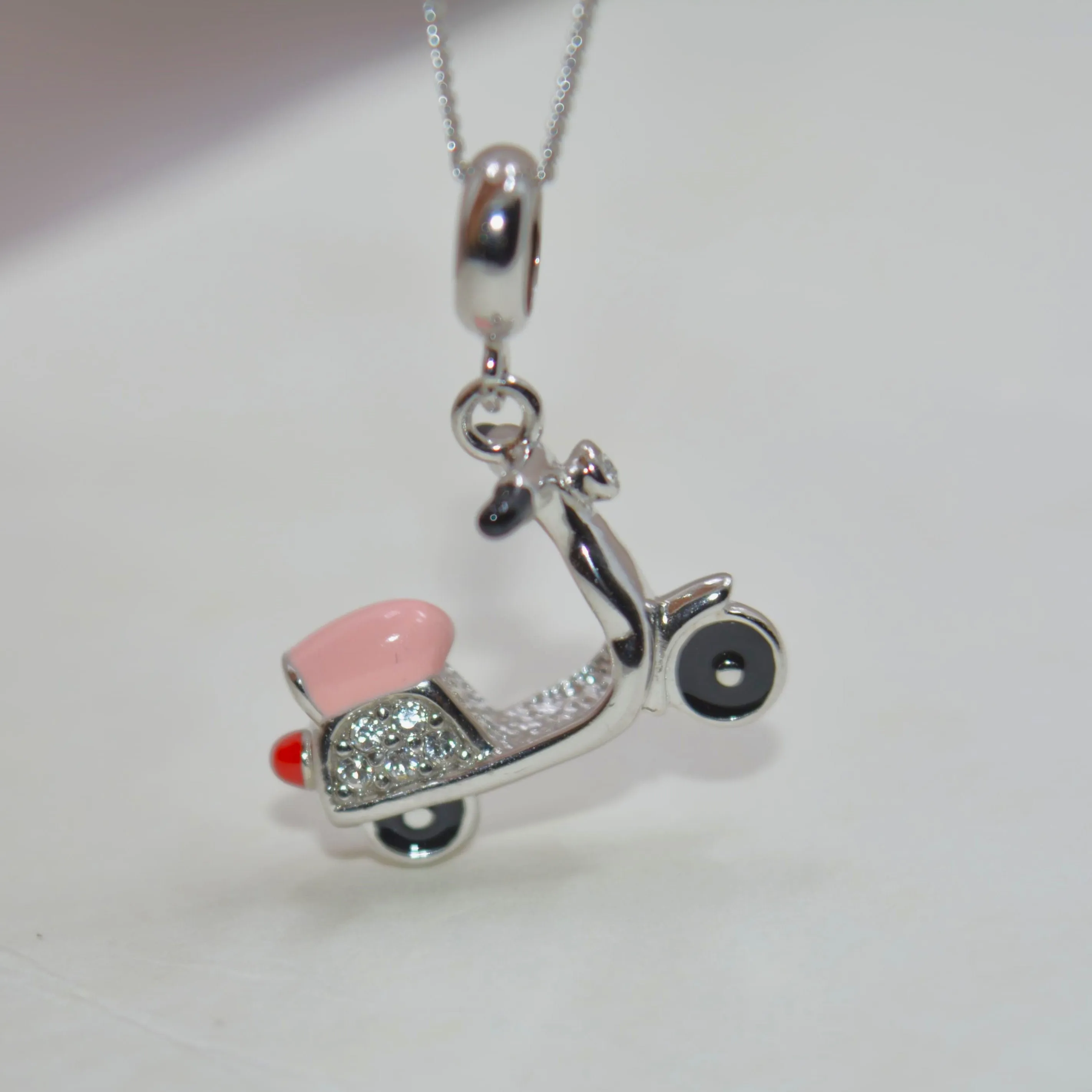 Retro Scooter Charm Pendant - 925 Silver Jewelry