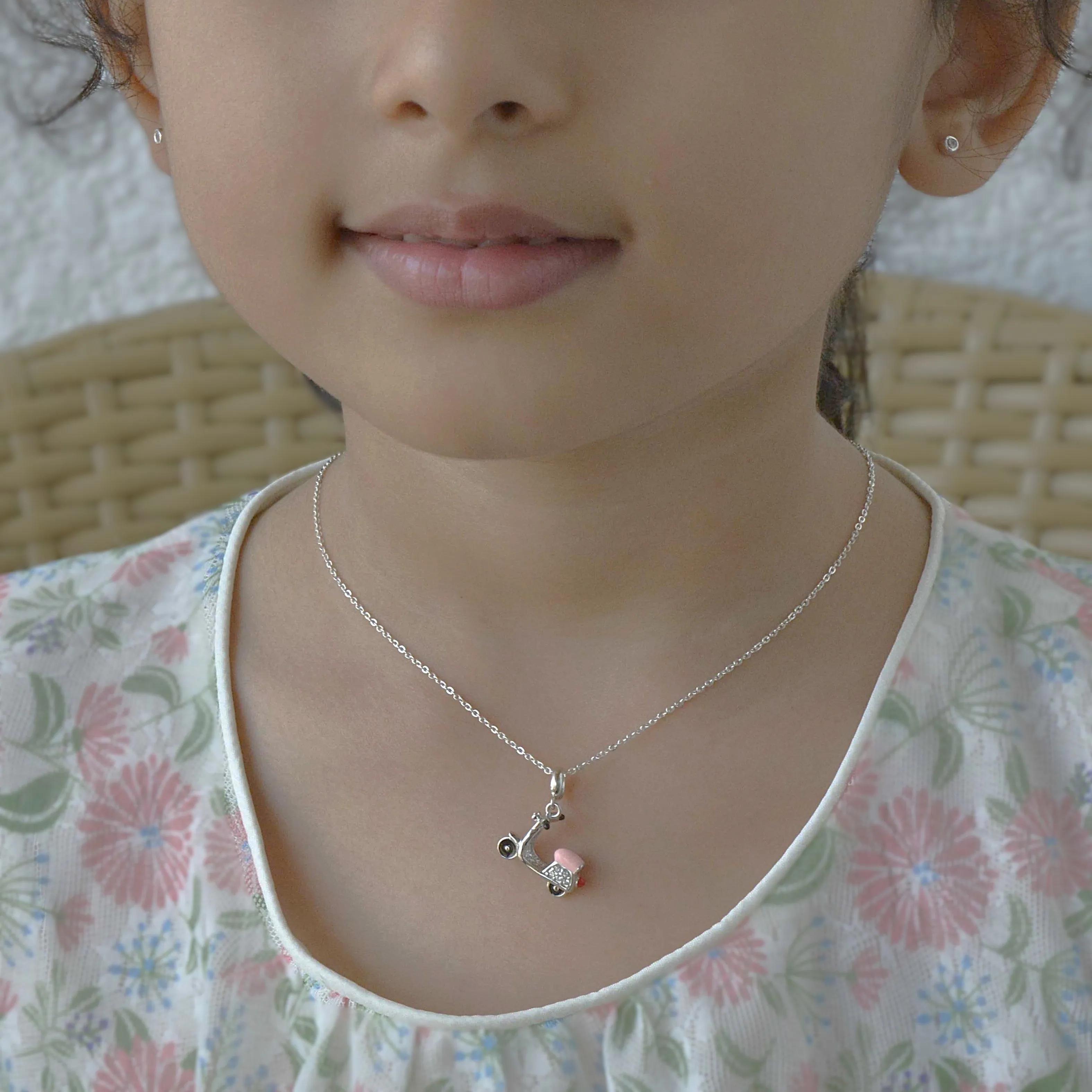 Retro Scooter Charm Pendant - 925 Silver Jewelry
