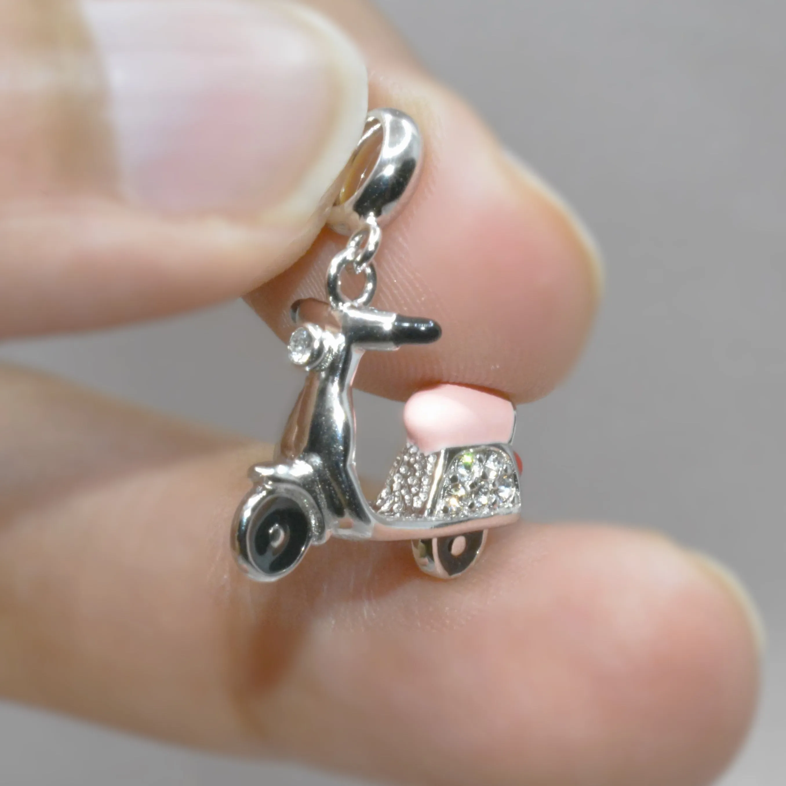 Retro Scooter Charm Pendant - 925 Silver Jewelry